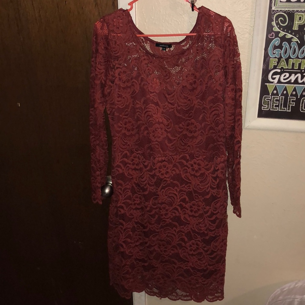 Long sleeve lace dress.